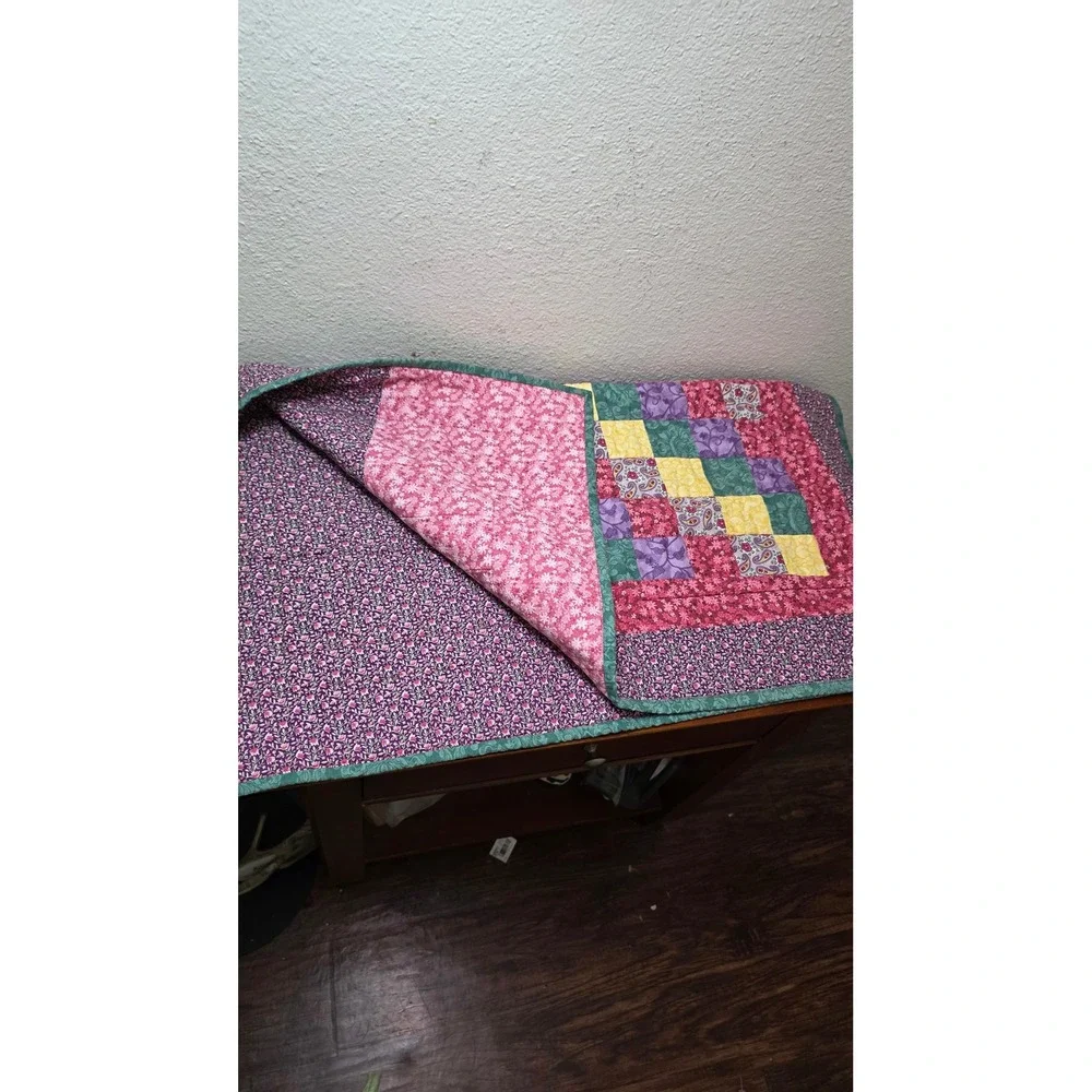 Handmade Patchwork Quilt Kids‎ Set Floral Paisley Multi Color Green White 2pc